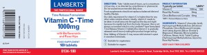 Lamberts Vitamin C Time Βιταμίνη για Ενέργεια & Ανοσοποιητικό 1000mg 180 ταμπλέτες