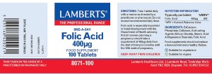 Lamberts FOLIC ACID 400MG X 100