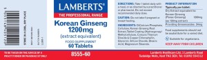 Lamberts KOREAN GINSENG 1200MG X 60 TABS