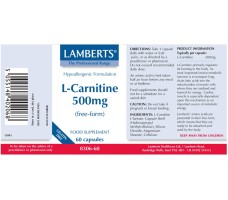 Lamberts L-CARNITINE 500MG X 60CAPS