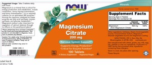 NOW MAGNESIUM CITRATE 200MG X 100 VEG. TABS