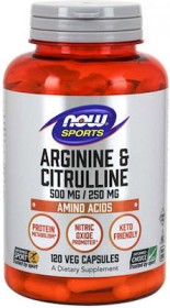 NOW SPORTS ARGININE 500MG & CITRULLINE 250MG X 120 VEG.CAPS