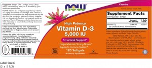 NOW VIT D3 5000IU X 120 SOFTGELS